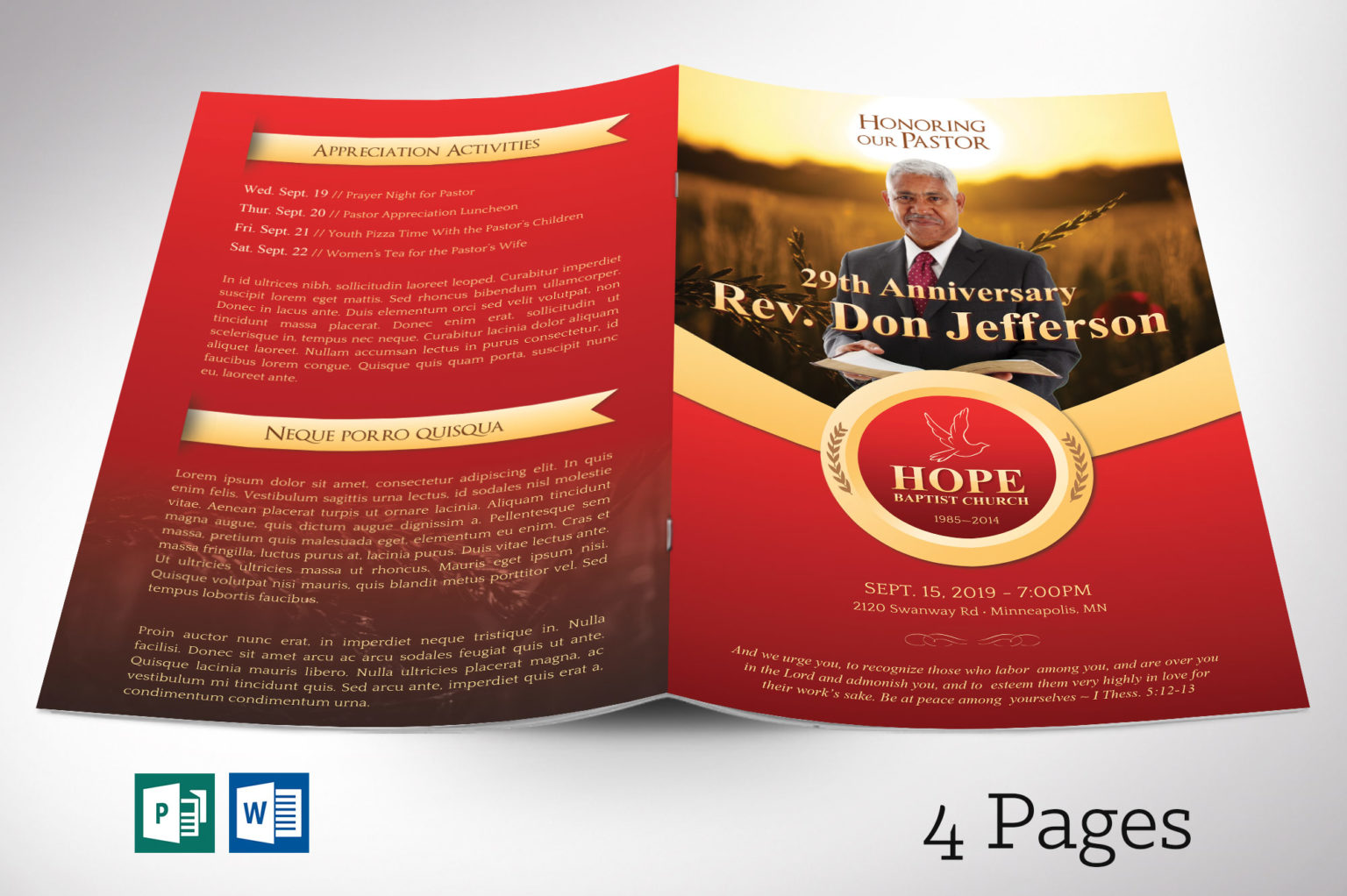 Pastor Anniversary Program Word Publisher Large Template Godserv