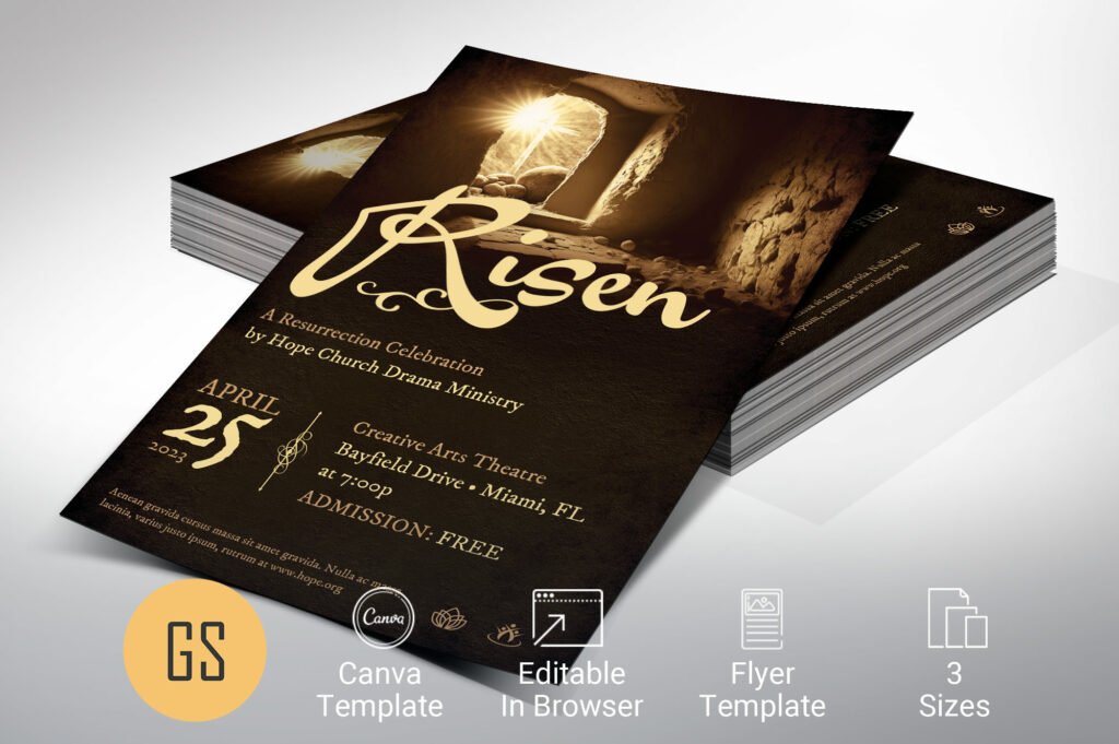 Risen Easter Flyer Template, Canva Template | Church Invitation, Church Flyer, Easter Events, Resurrection Sunday