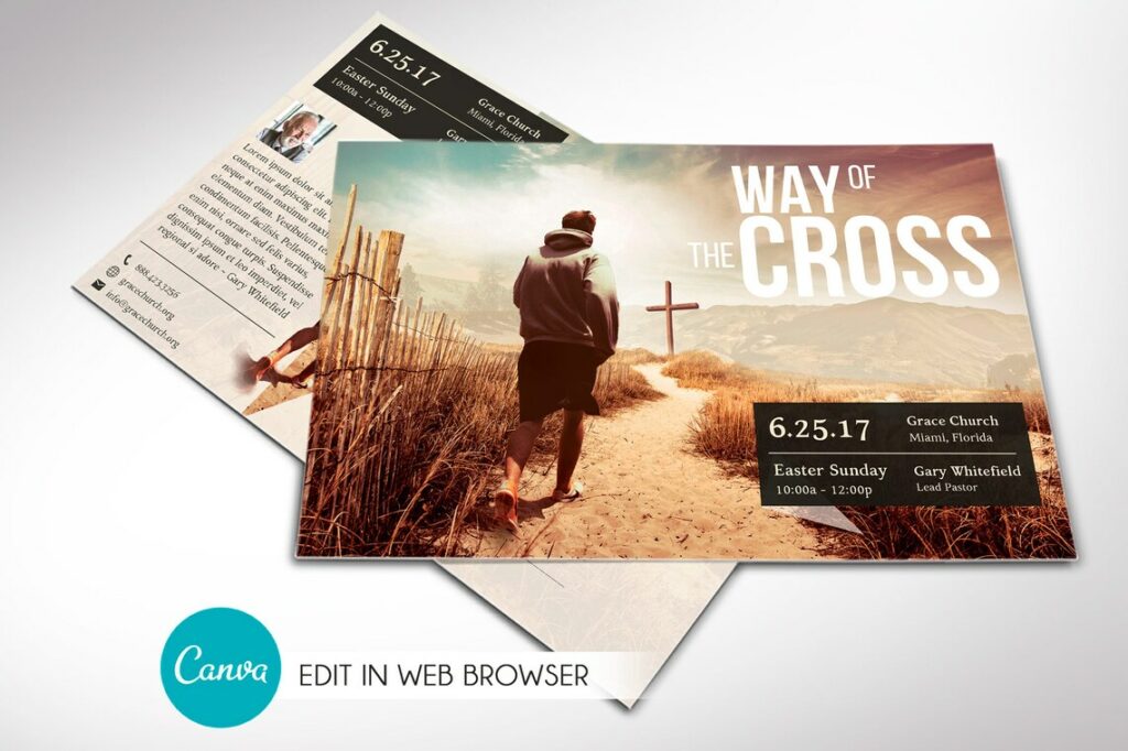 Cross Way Postcard Template, Canva Template | Church Invitation, Flyer Template, Sermon Postcard | 8.5x5.5 inches