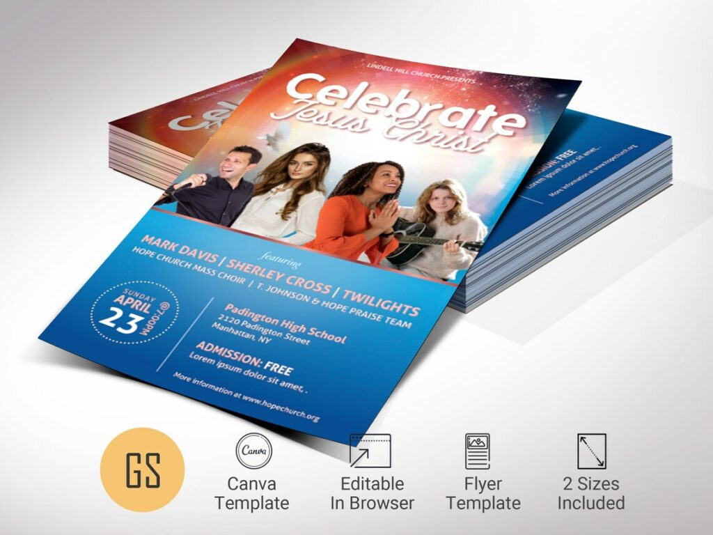 Celebrate Jesus Easter Flyer Template, Canva Template | Easter Concert Flyer, Church Invitation | 2 Sizes