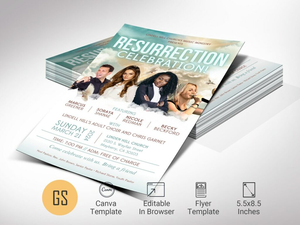 Resurrection Celebration Flyer Template, Canva Template | Easter Concert Flyer, Church Invitation | 5.5x8.5