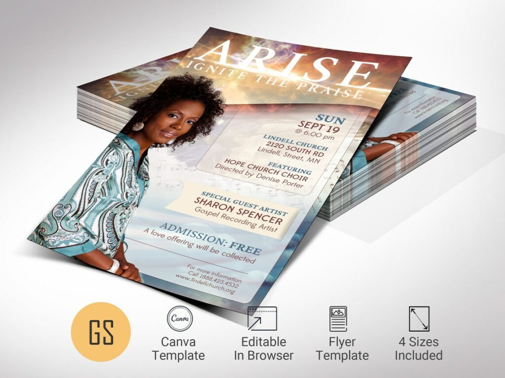 Arise Church Concert Flyer Template, Canva Template, Church Invitation, Worship Concert, Easter Events, 4 Size