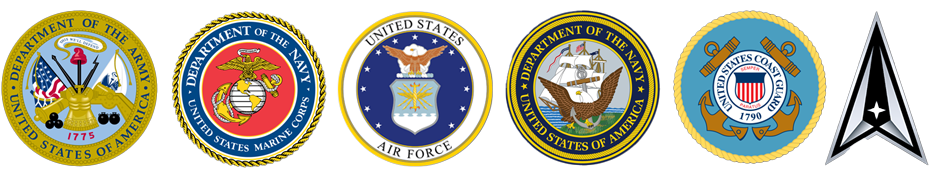 Logos with colors of the different branches of the US military