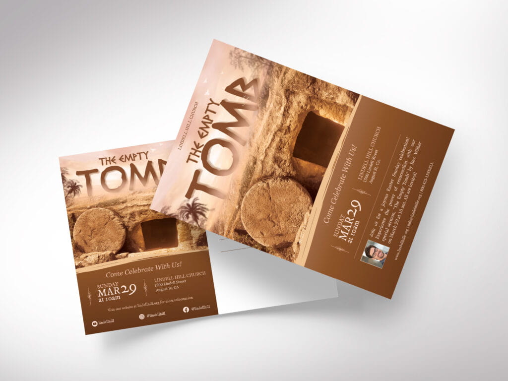 Easter Sunday Invitations - Empty Tomb Easter Church Postcard - Highlights the resurrection with symbolic empty tomb imagery