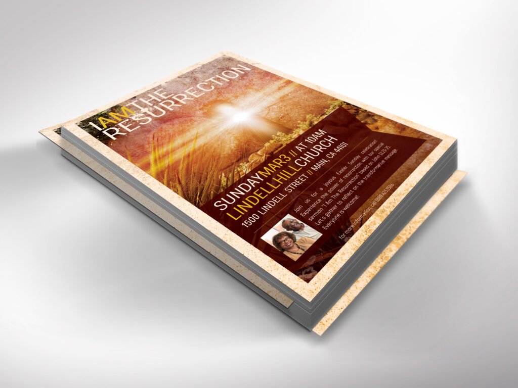 Resurrection Easter Flyer Template - A beige and brown design offering a warm, inviting aesthetic perfect for Easter Sunday service invitations.