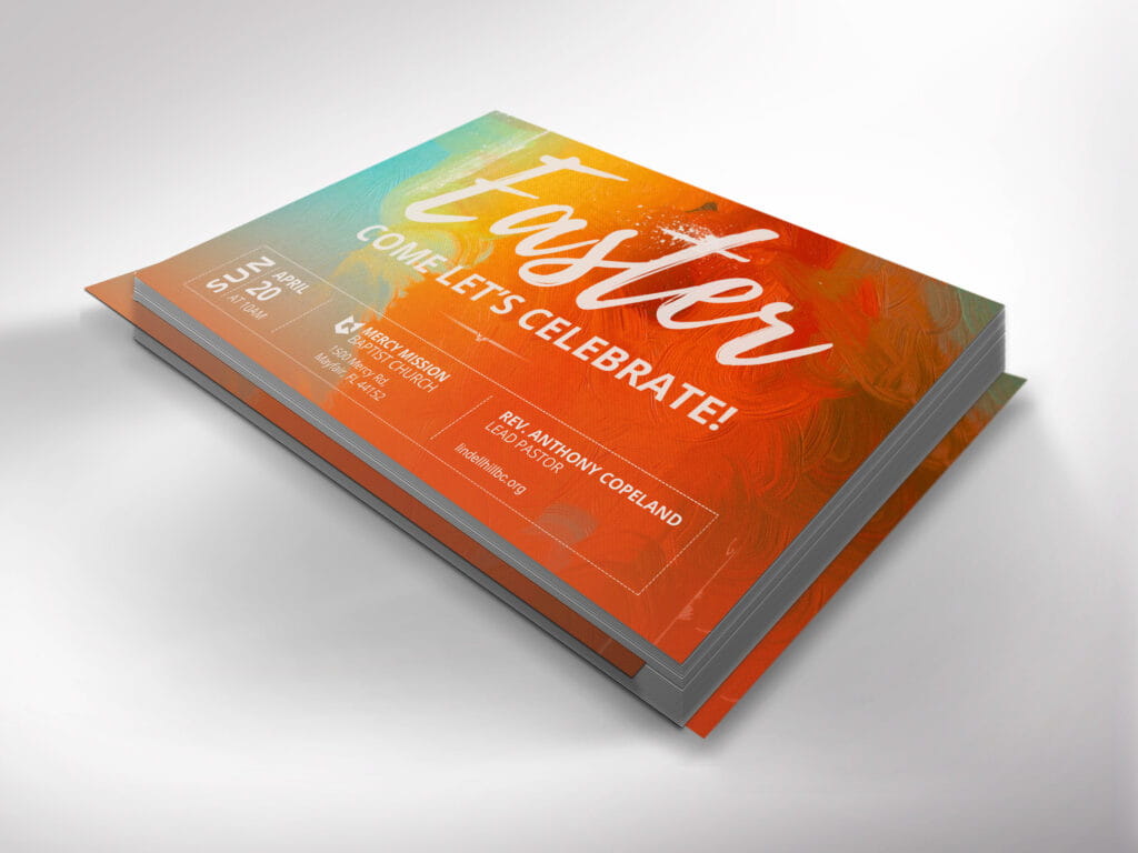 Easter Sunday Church Flyer Template - A 2 Sided flyer, available in bright orange and teal color options with three different size variations to fit any distribution needs.