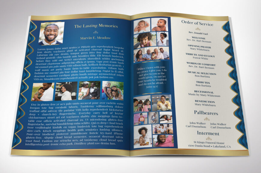 Blue Waves Funeral Program Canva Template