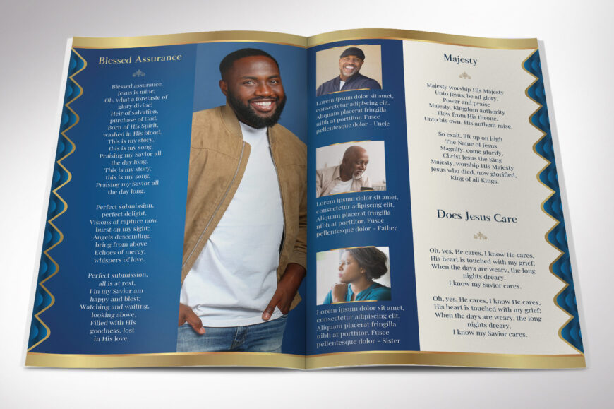 Blue Waves Funeral Program Canva Template