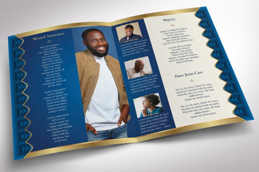 Blue Waves Tabloid Funeral Program Canva Template