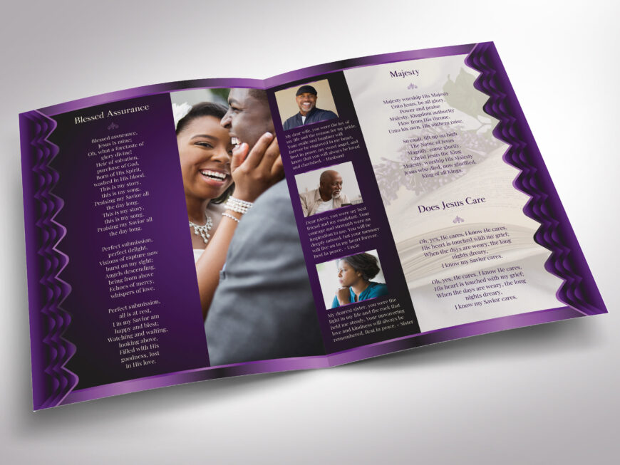Purple Black Waves Funeral Program Template for Canva