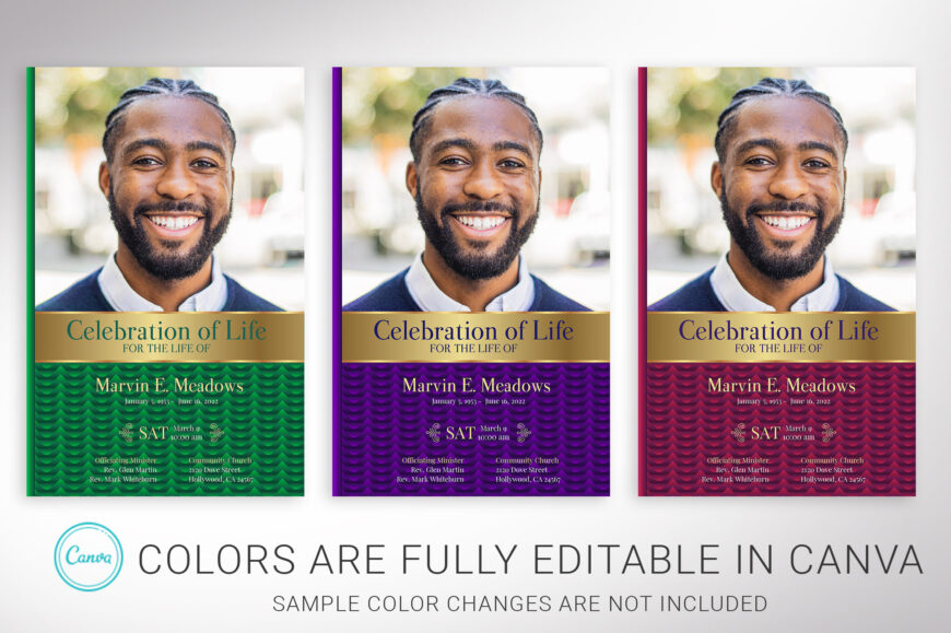 Blue Waves Funeral Program Canva Template