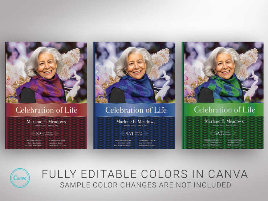 Purple Black Waves Funeral Program Template for Canva