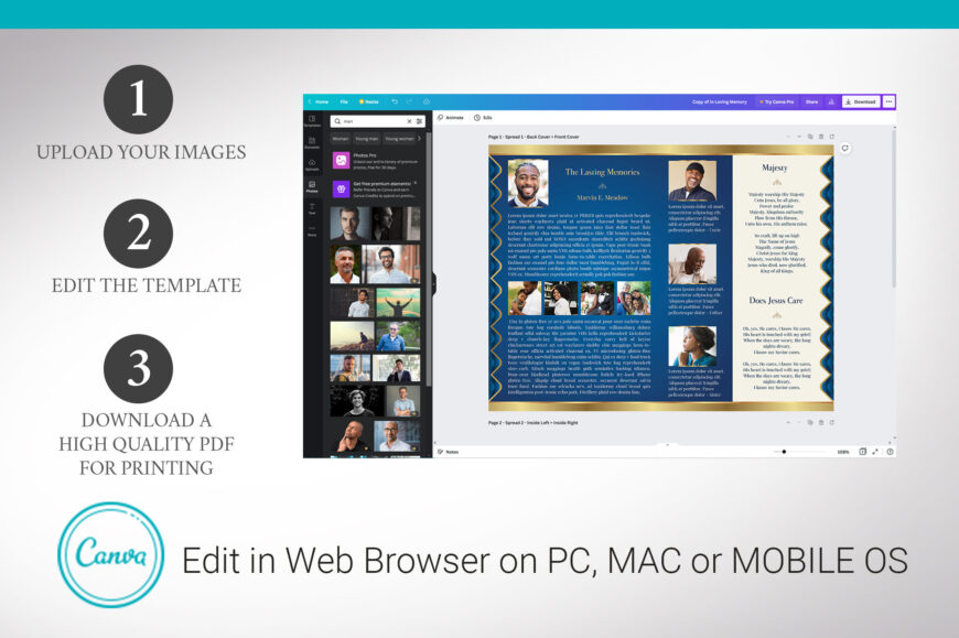 Blue Waves Funeral Program Canva Template