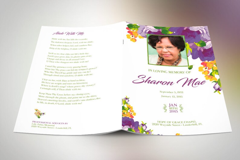 Watercolor purple funeral program templates