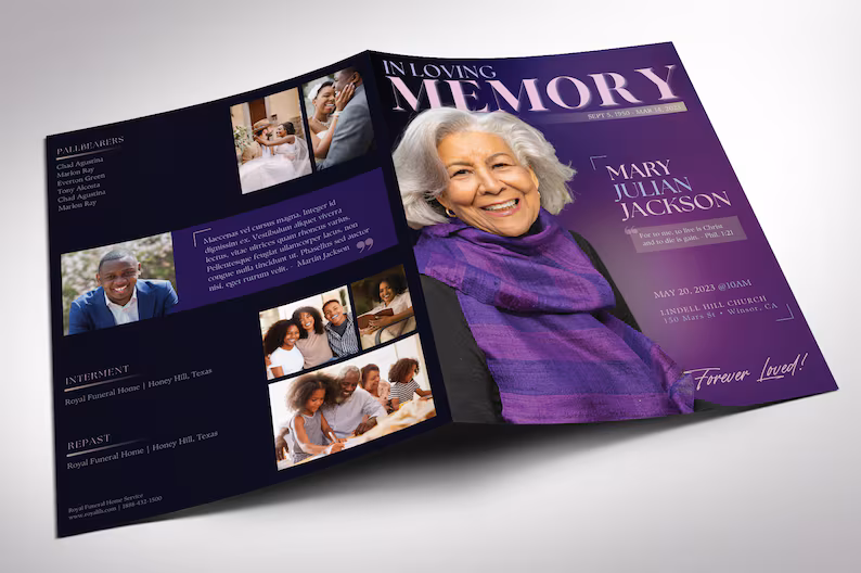 Dawn purple funeral program templates