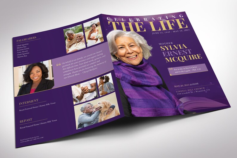 Life purple funeral program templates