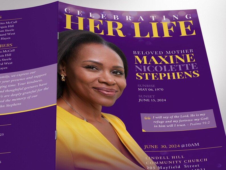 Her Life Purple and Gold Funerql Program