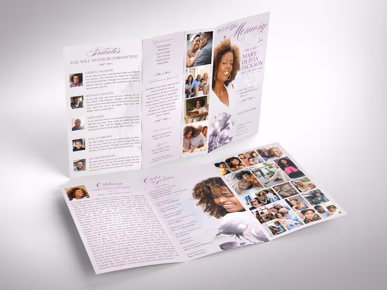 Classic Rose purple funeral program templates