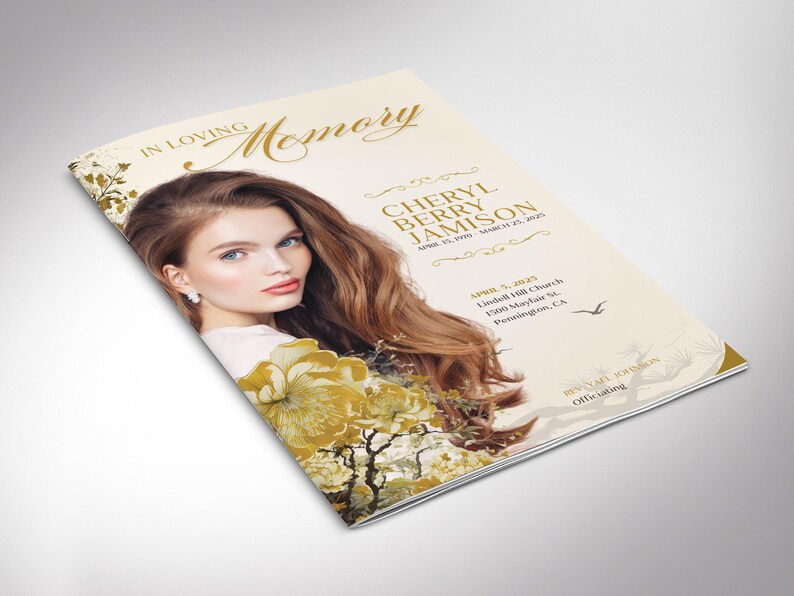 Elegant Beige Funeral Program for women