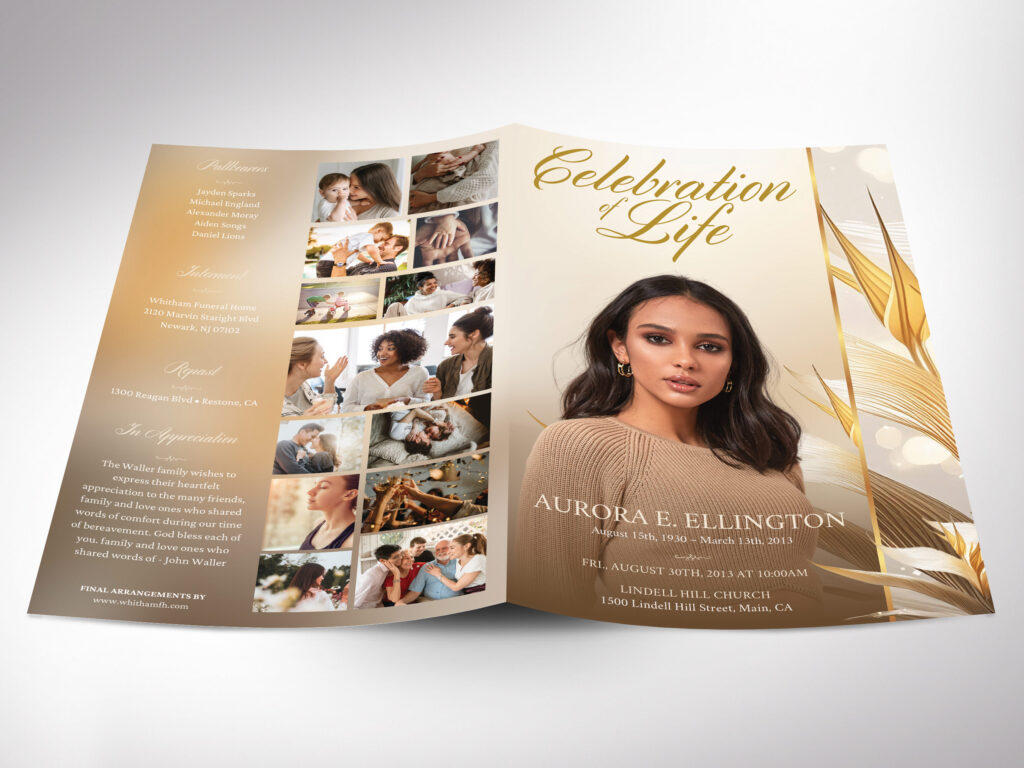beige floral Funeral Program Templates