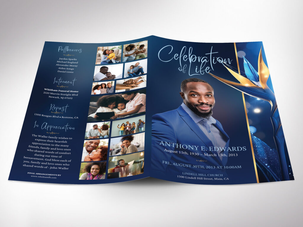 Blue Floral Funeral Program Templates