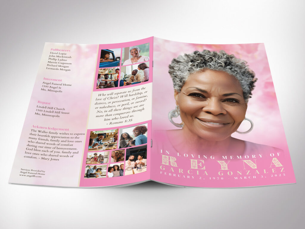 Pink Floral Funeral Program Templates