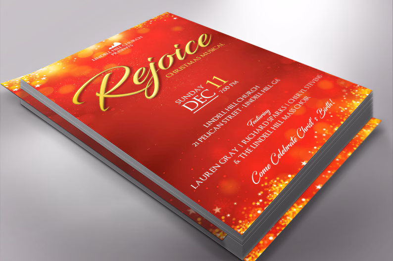 red and gold Christmas flyer for a Christmas Concert