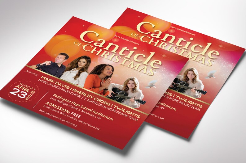 red and gold Christmas flyer for a Christmas Concert