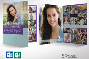 Remember Purple Teal Funeral Program Word Publisher Large Template