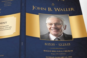 Blue Gold Funeral Program Word Publisher Template