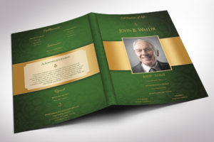 Green Gold Funeral Program Word Publisher Tabloid Template