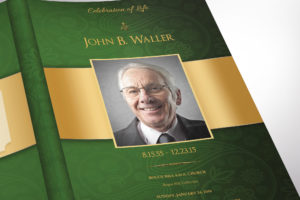 Green Gold Funeral Program Word Publisher Tabloid Template