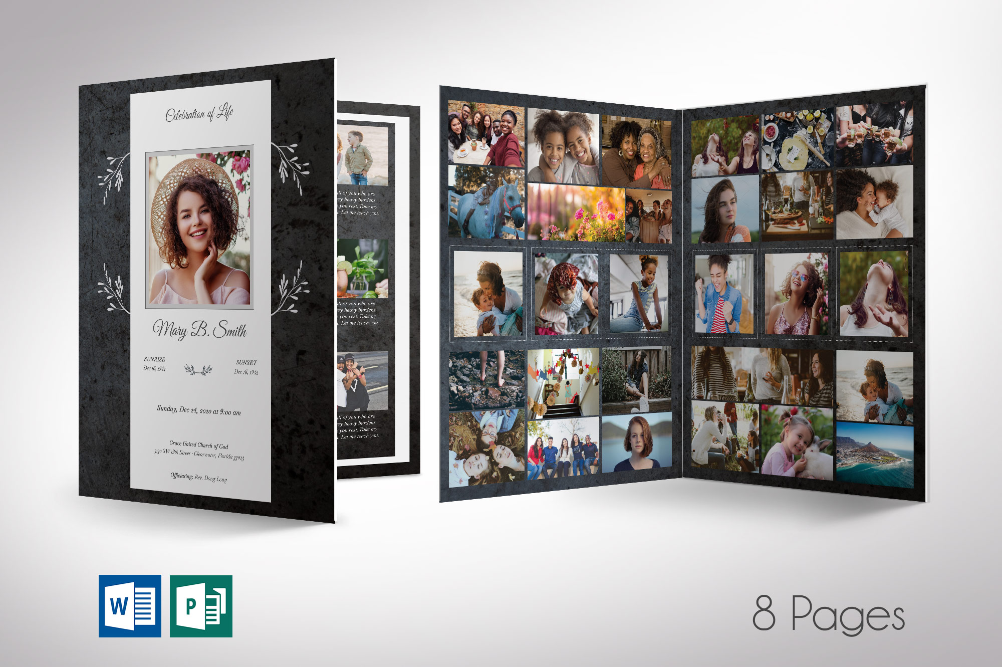 Graystone Funeral Program Word Publisher Tabloid Template