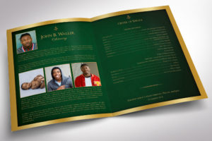 Green Gold Regal Tabloid Funeral Program Word Publisher Template,