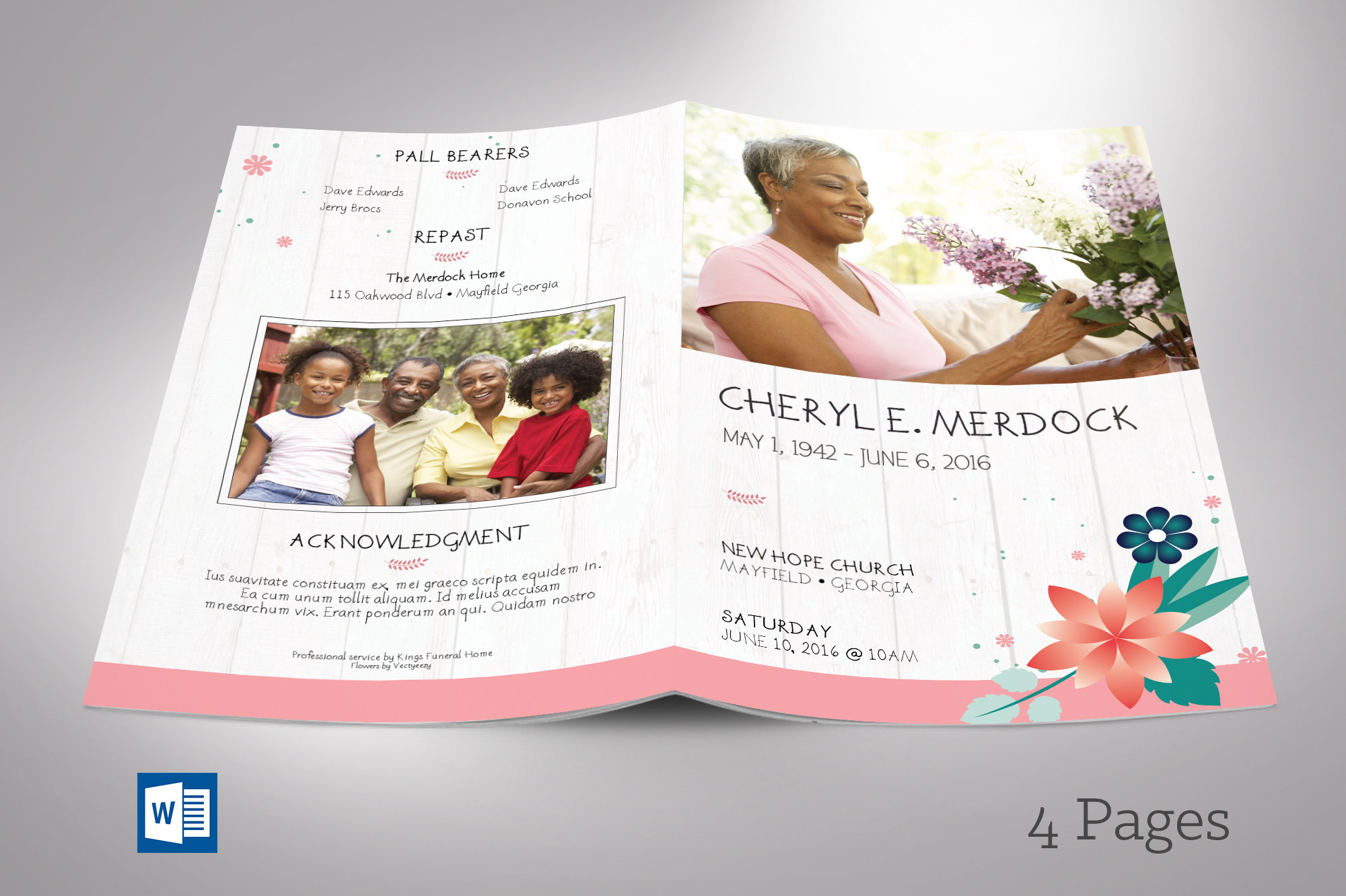 Free Funeral Program Word Template by Godserv Designs