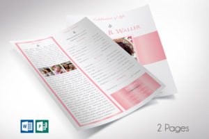 White Pink Single Sheet Funeral Program Word Publisher Template V2