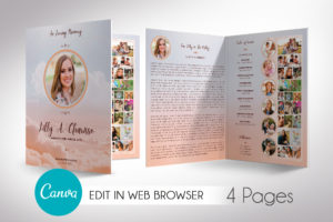 Heaven Tabloid Funeral Program Canva Template | 4 Pages