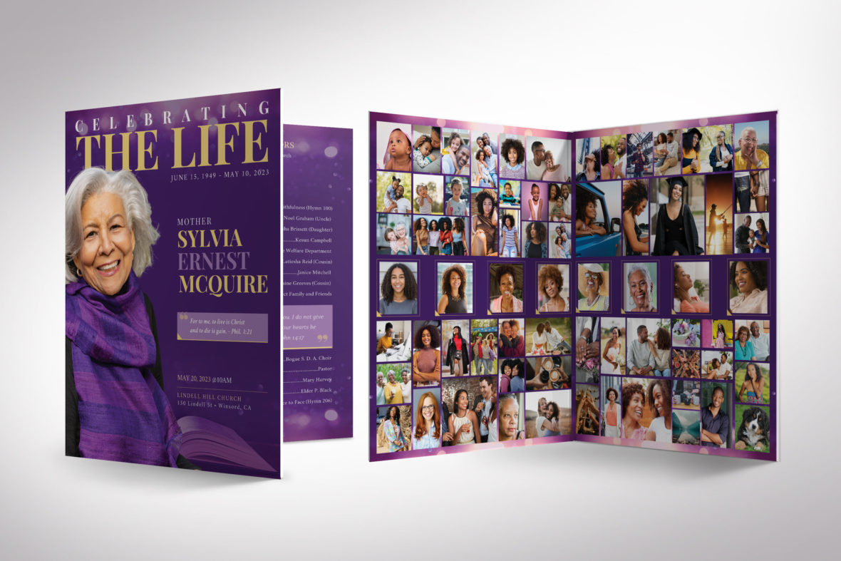 Purple Life Tabloid Funeral Program Template