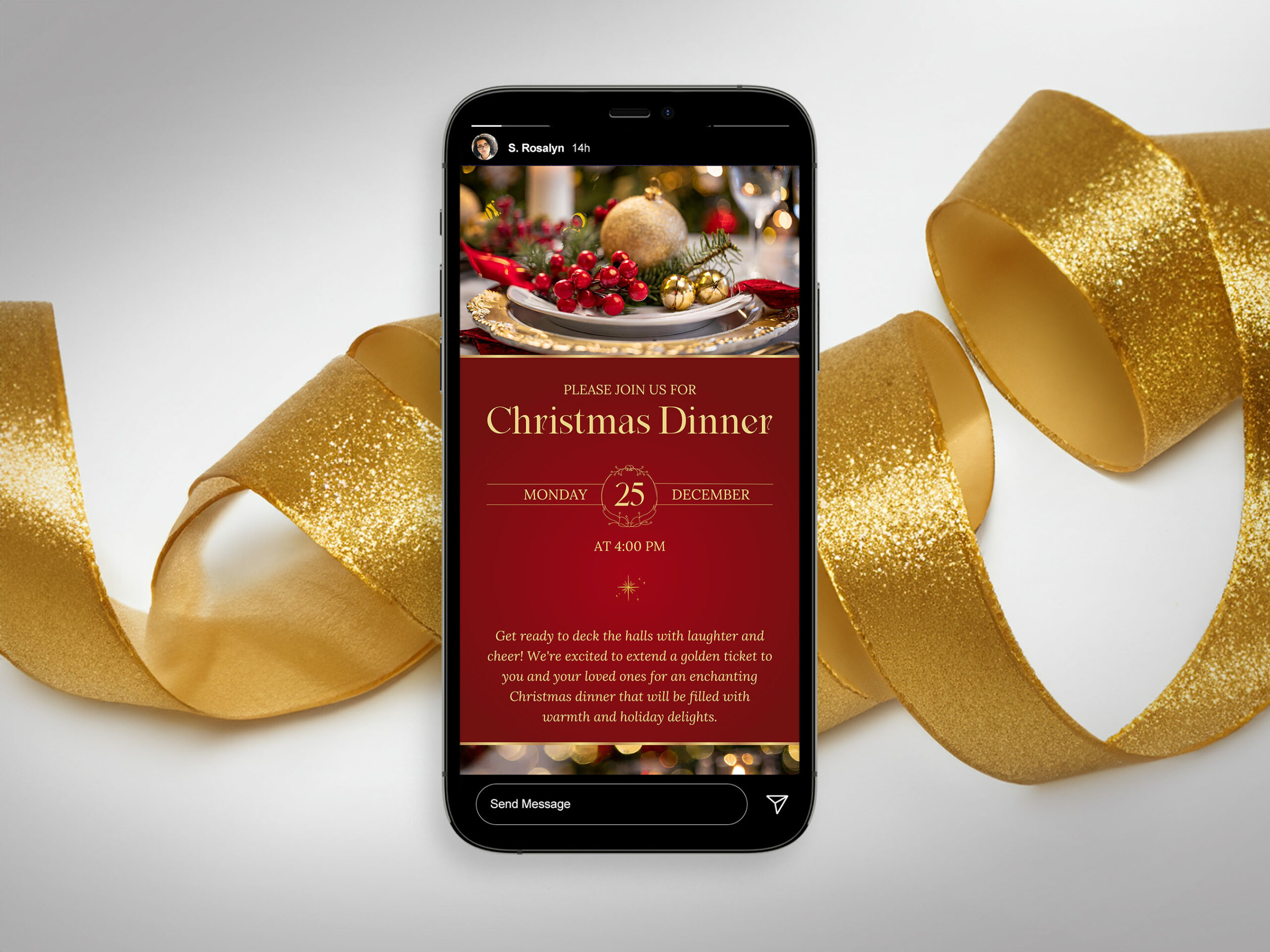 Christmas Dinner Digital Invitation Template for Canva