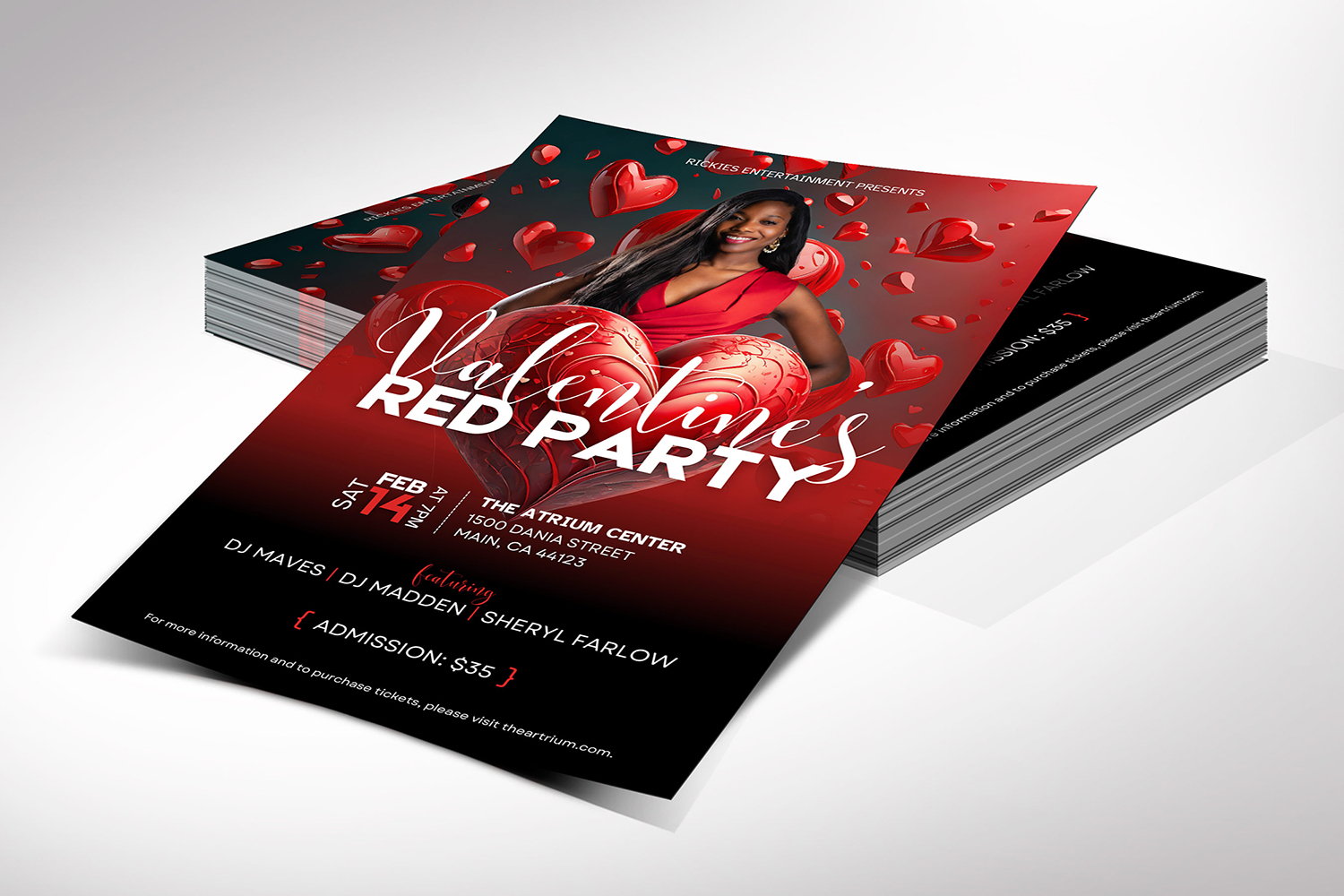 Valentine's Day Event Flyer Template, Canva Template, Red and Black, Banquet Invitation, Party Invite | 4 Sizes