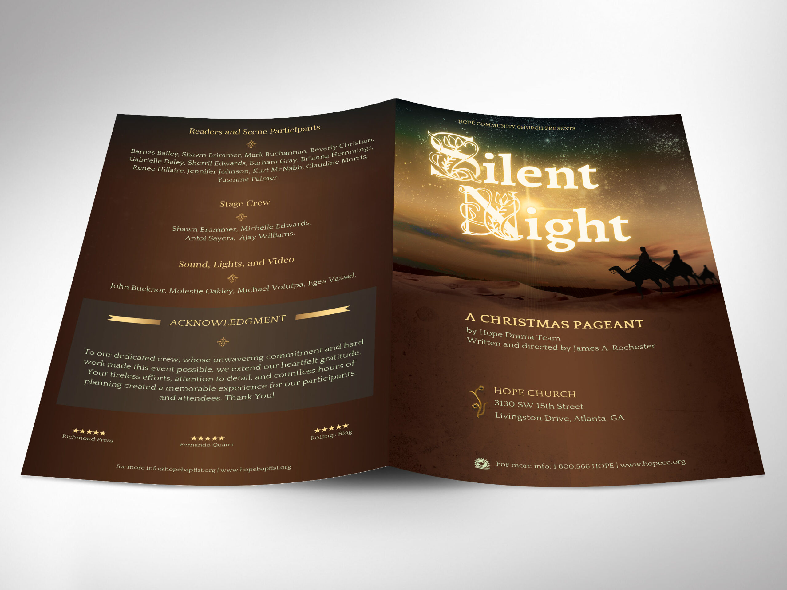 Silent Night Christmas Program Template, Canva Template, Church Program, Christmas Musical, 4 Pages, 5.5x8.5 inches