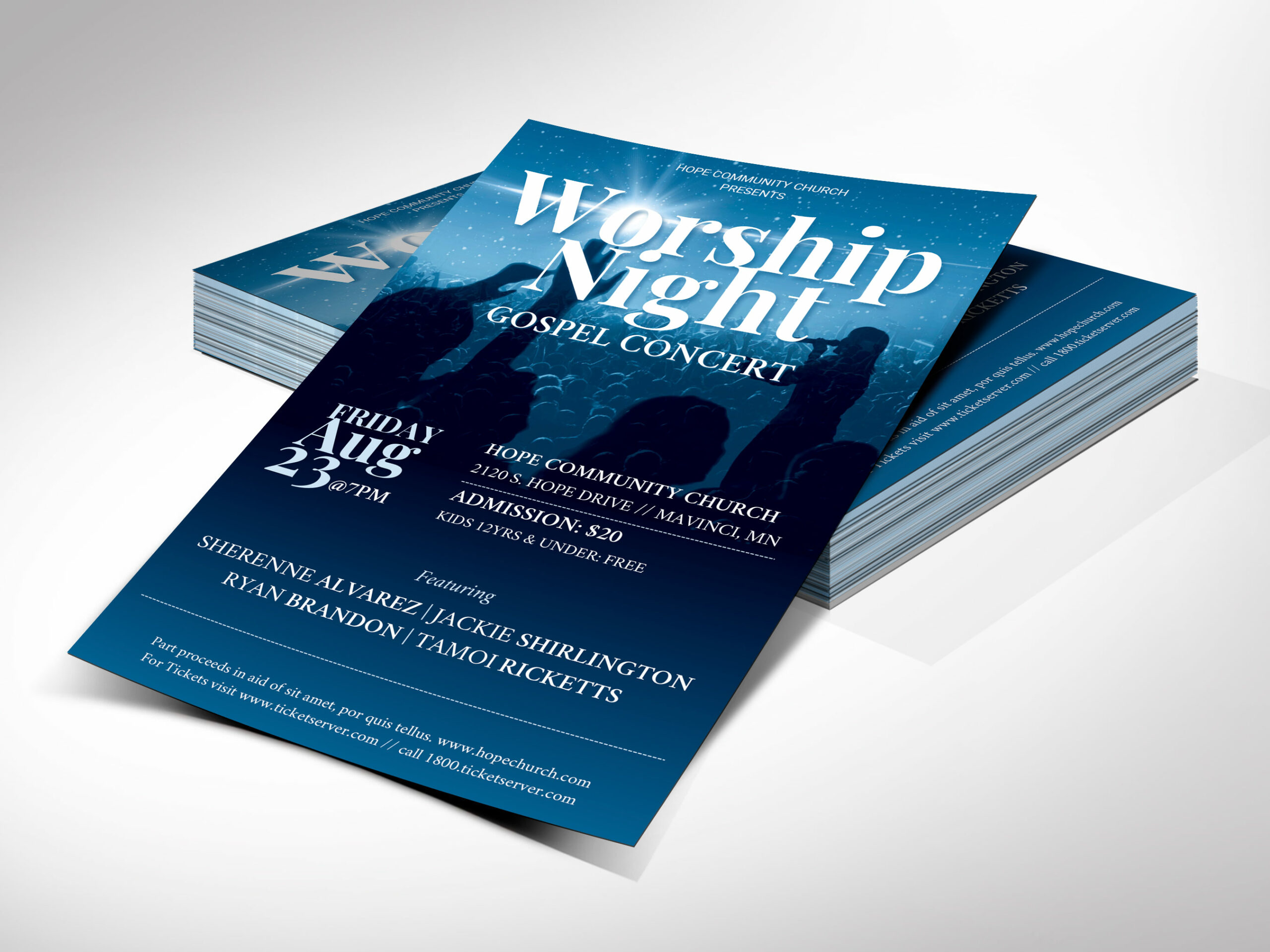 Worship Concert Flyer Template, Canva Template | Blue White, Church Concert, Social Media, Poster Template | 4 Sizes