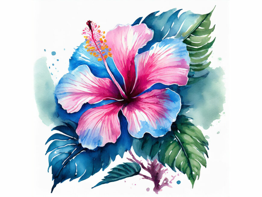 Hawaiian Hibiscus Flowers - Pink and Blue