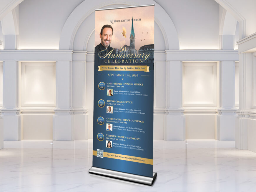 Blue Church Anniversary Banner Canva Template