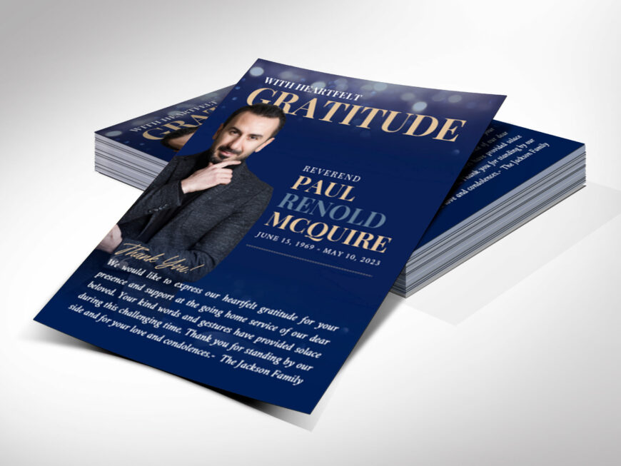 Blue Life Funeral Thank You Card Template for Canva