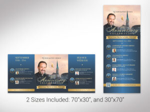 Blue Church Anniversary Banner Canva Template