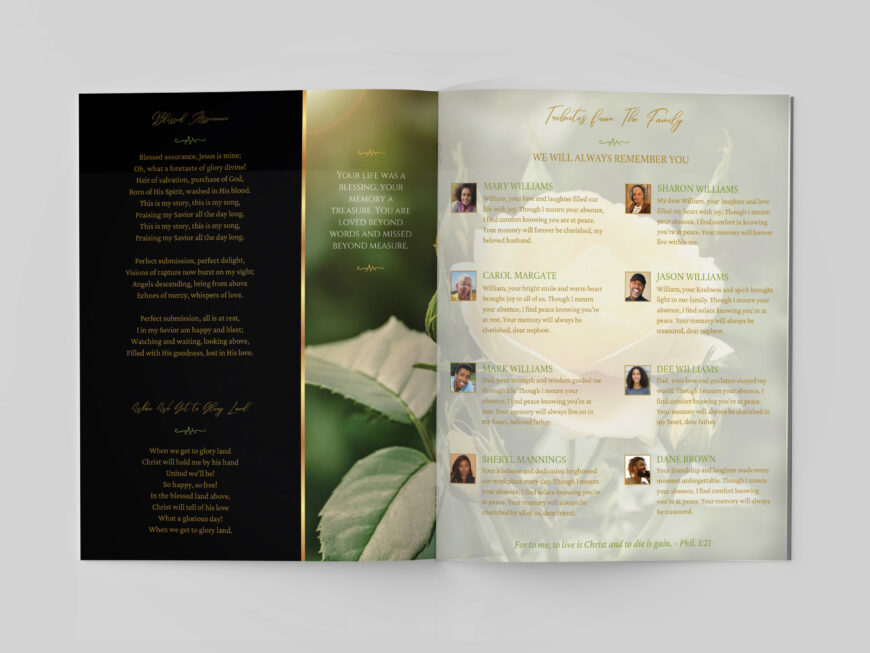 Yellow Rose Legal Funeral Program Template for Canva