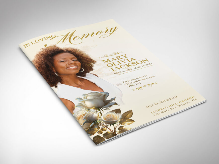 Beige Classic Rose Funeral Program