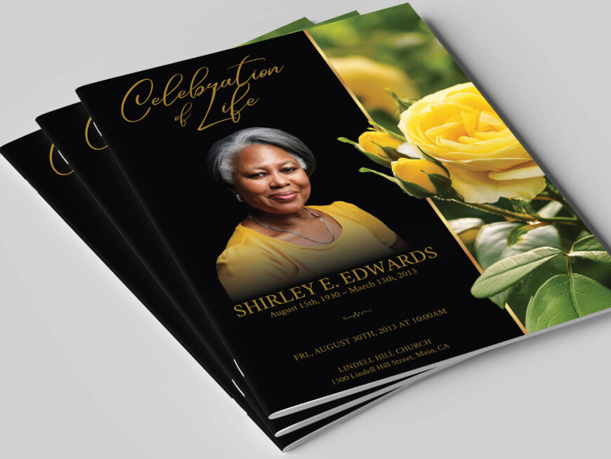 Yellow Rose Legal Funeral Program Template for Canva