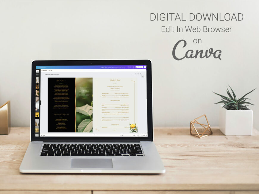 Yellow Rose Legal Funeral Program Template for Canva